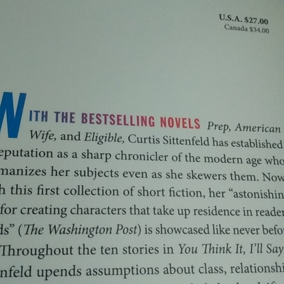 CURTIS SITTENFELD BEST SELLING AUTHOR YOU THINK IT I'LL SAY IT STORIES NWOT - Picture 7 of 12